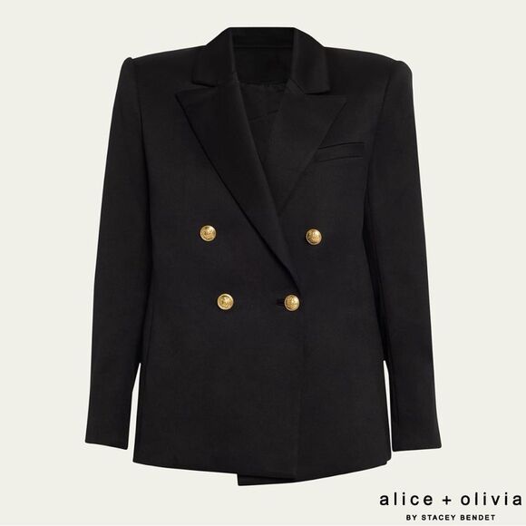 Alice + Olivia **NWT** Anthony Double-Breasted Strong-Shoulder Blazer Black/Gold - Picture 1 of 14